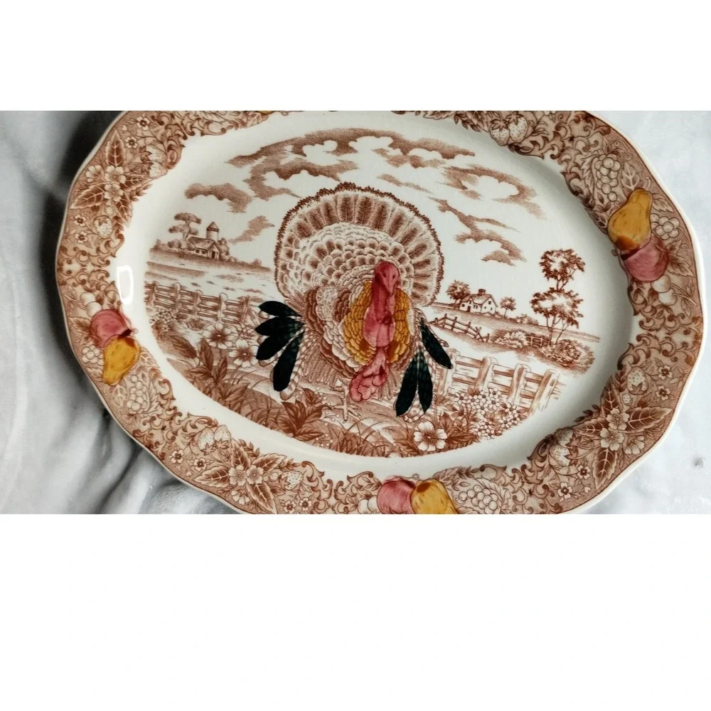 Stone King Tom Turkey Serving Platter Oval American Tradition Thanksgiving Decor